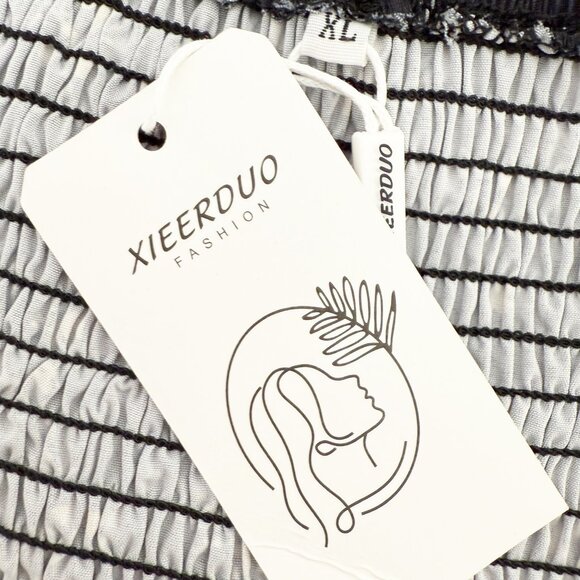 XIEERDUO FASHION Black Ditsy Floral Puff Sleeve Pleated Mini Dress XL NEW - Picture 6 of 11